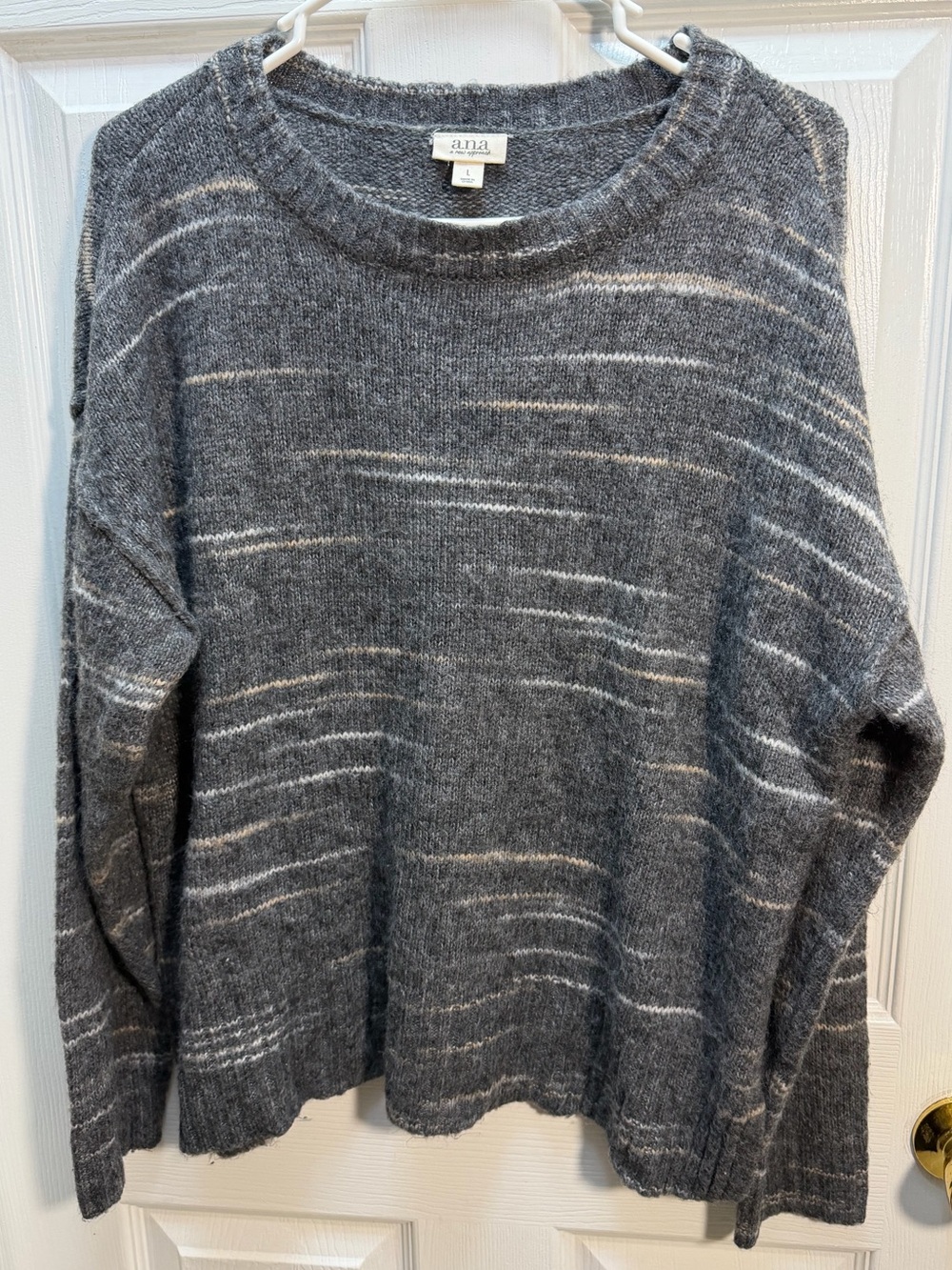 a.n.a Gray Crewneck Sweater with Subtle White Stripes